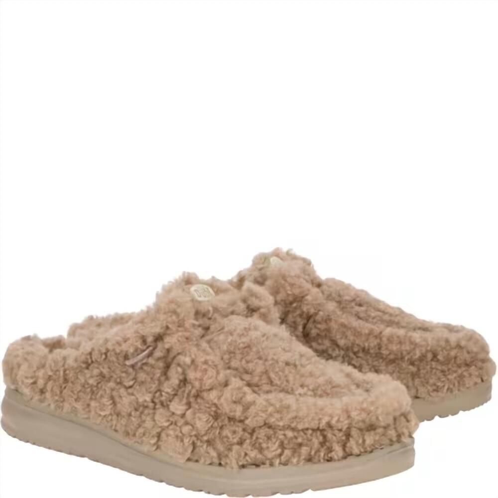 NEW HEY DUDE women's wendy slip sherpa shoes in timber wolf